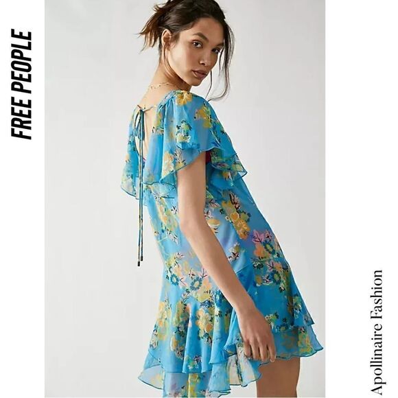 Free People Love To Love Blue Mini Floral Dress NWOT Medium and XS TP - Picture 5 of 9